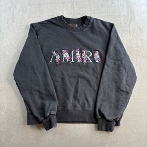 AMIRI Floral Logo Crewneck Sweatshirt Black Mens Small